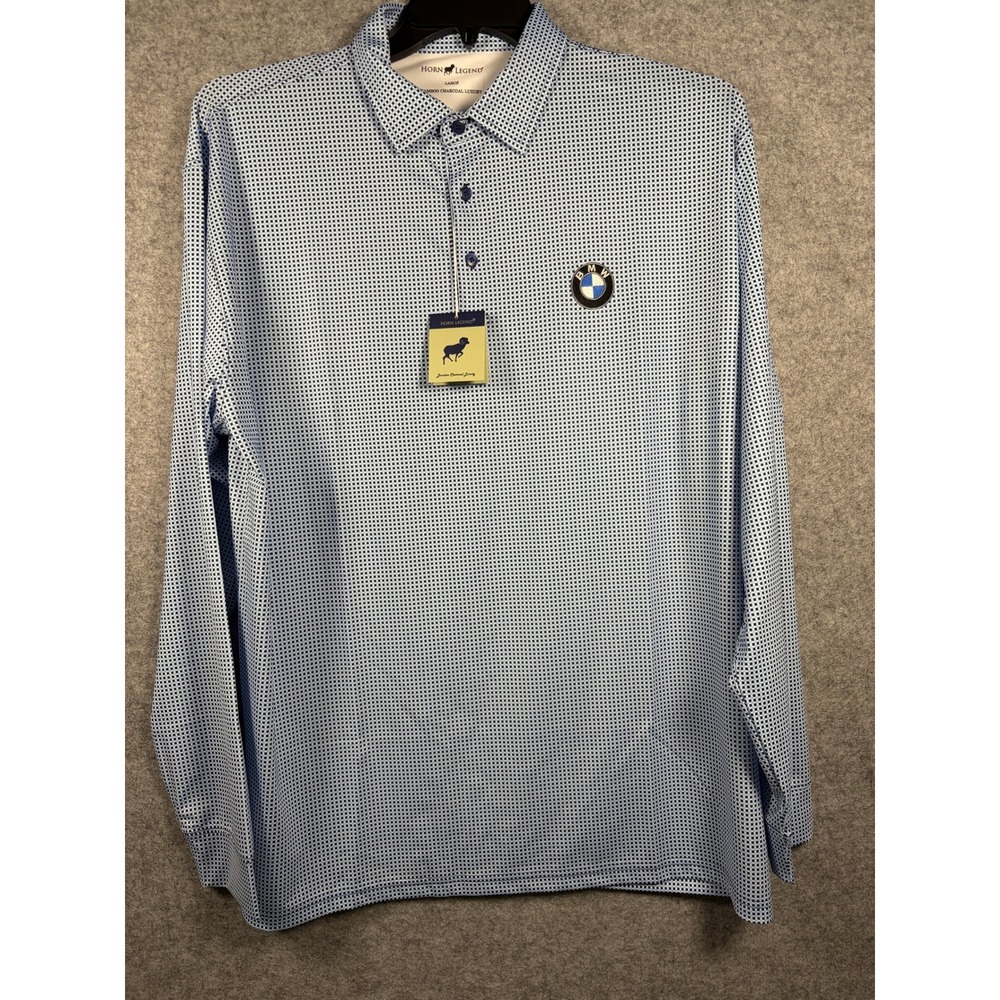 Horn Legend BMW Bamboo CharcoalLuxury Long Sleeve Polo Shirt Blue Mens Large NWT